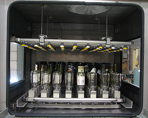 Niagara Systems bottle washer full of clean glass bottles.