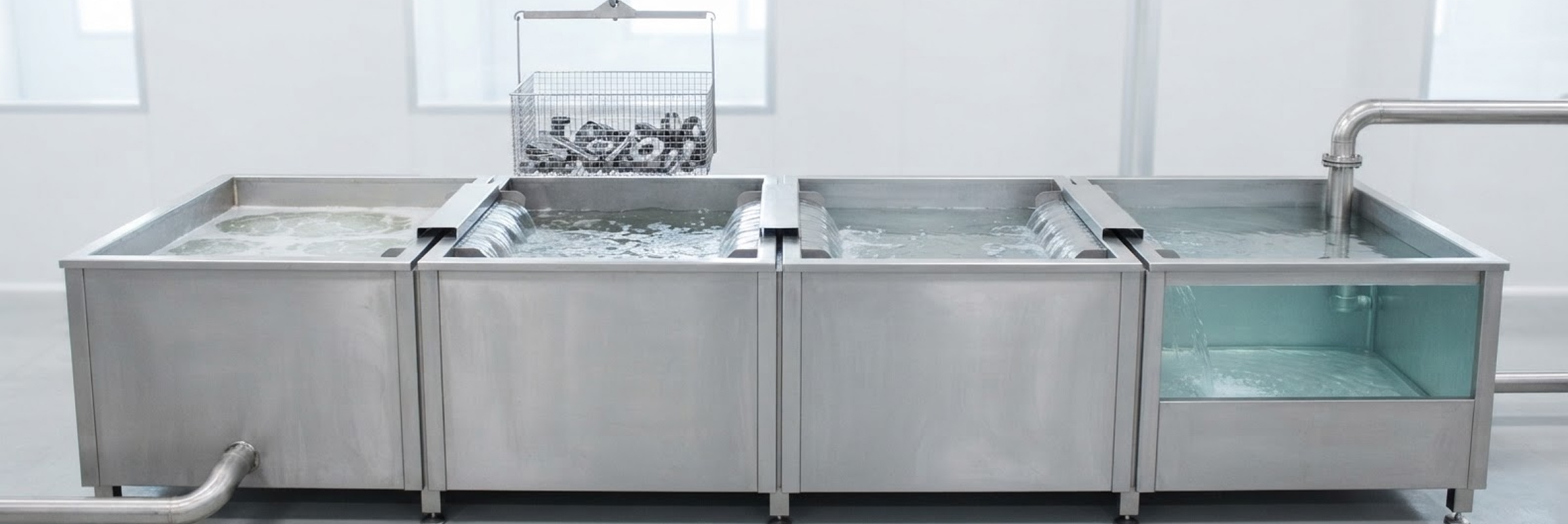 Counterflow rinse system with overflow between rinse tanks